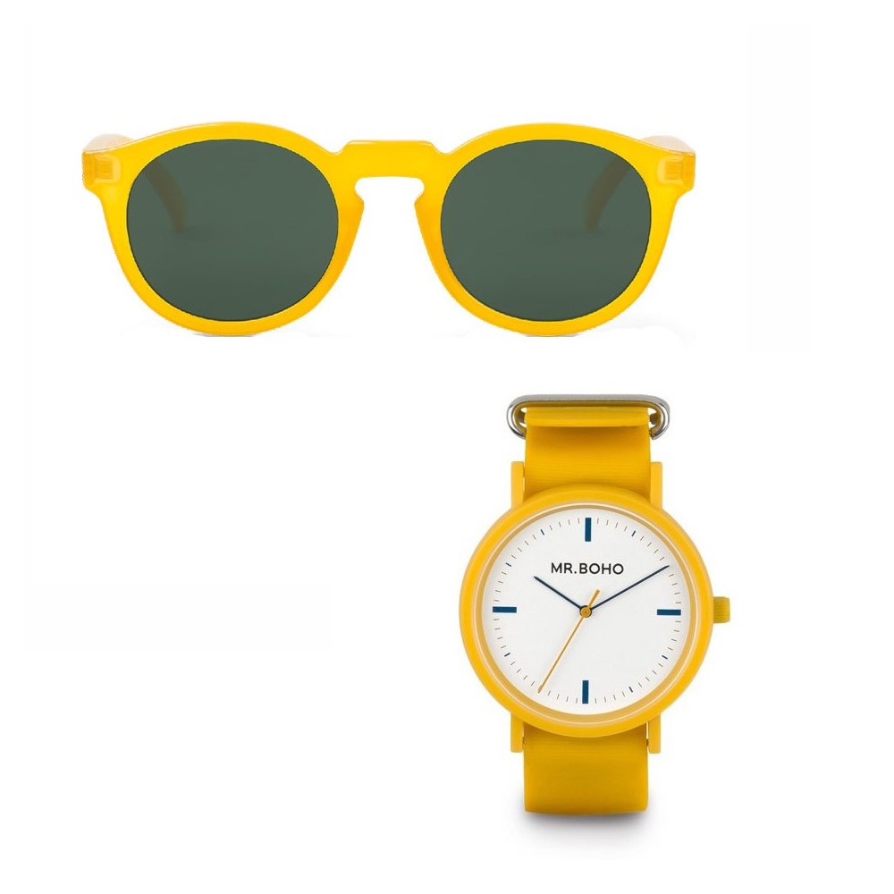 Masquedardos Mrboho Honey Jordaan glasses + watch Mr. Boho Yellow Sporty 40mm