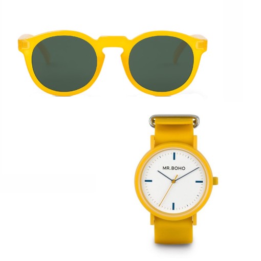 Masquedardos Mrboho Honey Jordaan glasses + watch Mr. Boho Yellow Sporty 40mm