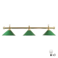 Masquedardos Billiard Lamp 3 Green Brass Lampshades + 3 White LED Bulbs