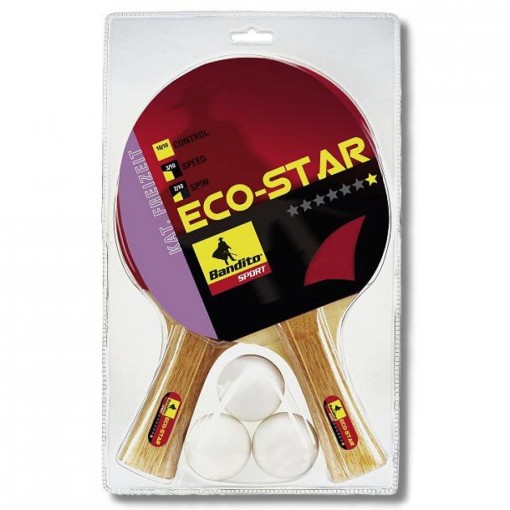 Masquedardos Pack 2 Pala Ping Pong + 3 Bolas Bandito Sport Eco-star 4112.01