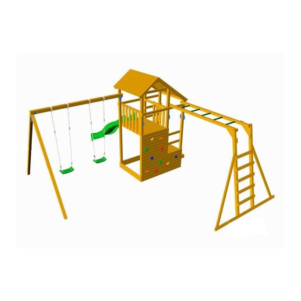 Masquedardos Parque Infantil Masgames Teide Xl Con Escalera De Mono Y Columpio Doble Ma700103