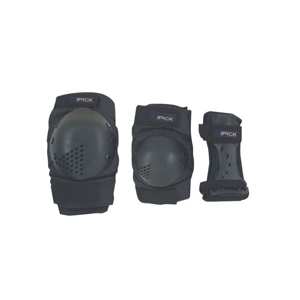 Masquedardos Set of 3 Adult Skating Protections (knee pads, elbow pads, hand protectors), Black Pat61011