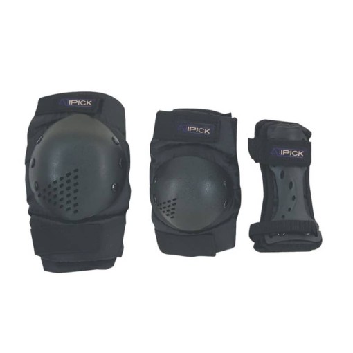 Masquedardos Set de 3 protecții pentru patinaj pentru adulți (genunchiere, coate, apărătoare pentru mâini), negru Pat61011