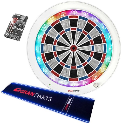 Masquedardos Pack Diana Electronic white Granboard3s + Led Mat + Darts