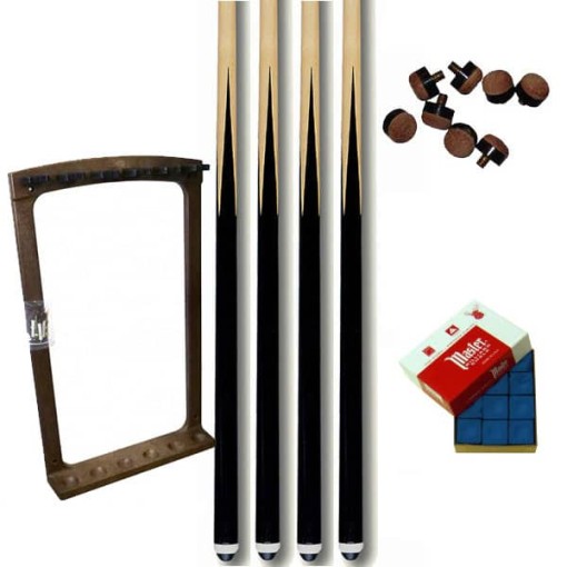 Masquedardos Pacote 4 X Cue Ramin 1,40m 12mm + Cue Case 6 Cues + 10 Cue Spares + Giz