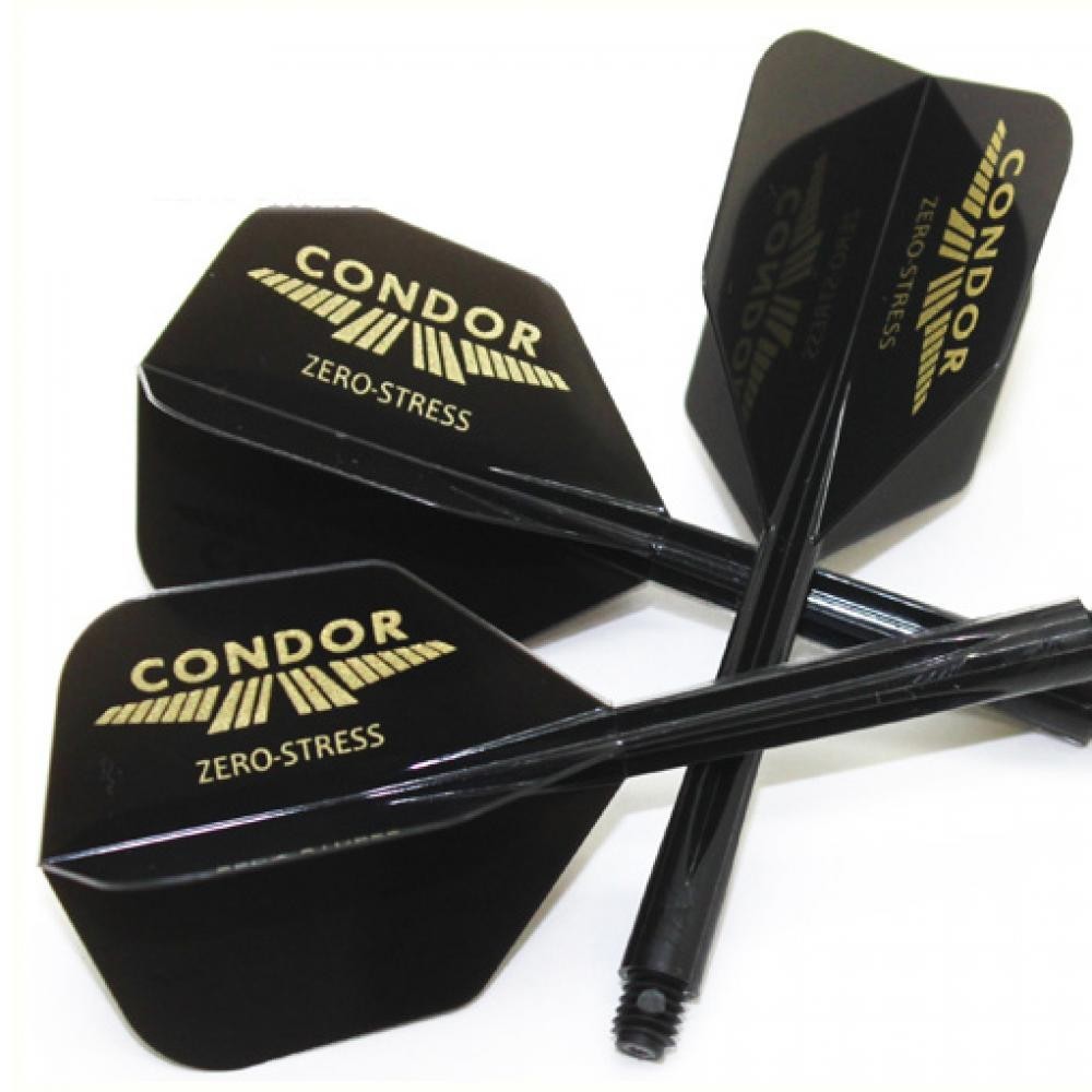 Masquedardos Condor Flights Shape Musta Logo Kultaiset L-höyhenet 33.5mm