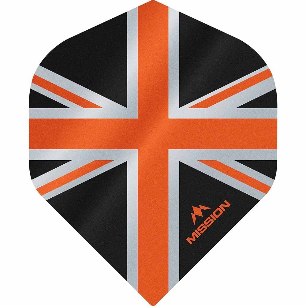 Masquedardos Plumas Mission Darts No2 Std Alliance Union Jack Negro Naranja F3084