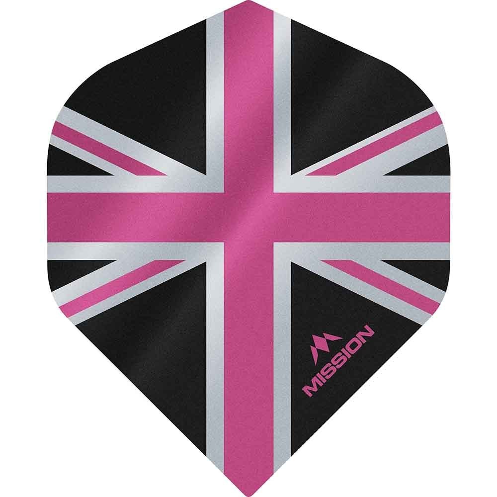 Masquedardos Plumas Mission Darts No 2 Std Alliance Union Jack Preto Rosa F3086