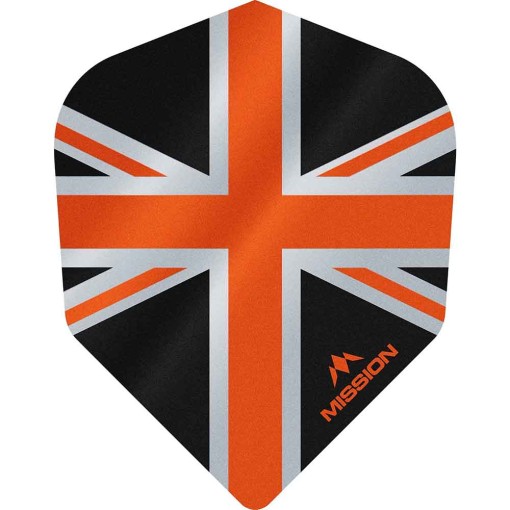 Masquedardos Plumas Mission Darts No6 Alliance Union Jack Negro Naranja