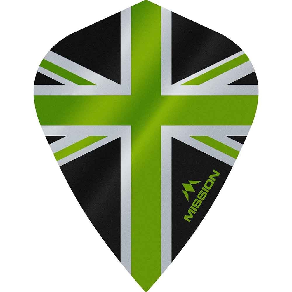 Masquedardos Plumas Mission Darts Kite Alliance Union Jack Negro Verde F3091