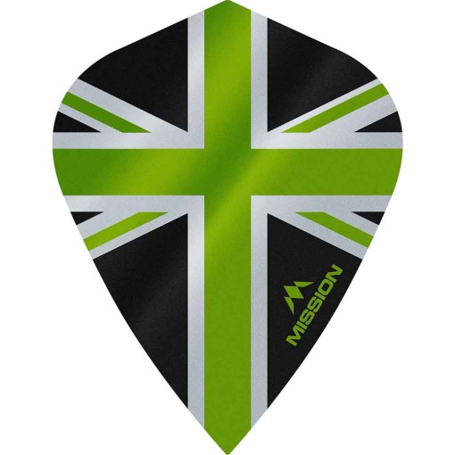 Masquedardos Plumas Mission Darts Kite Alliance Union Jack Negro Verde F3091