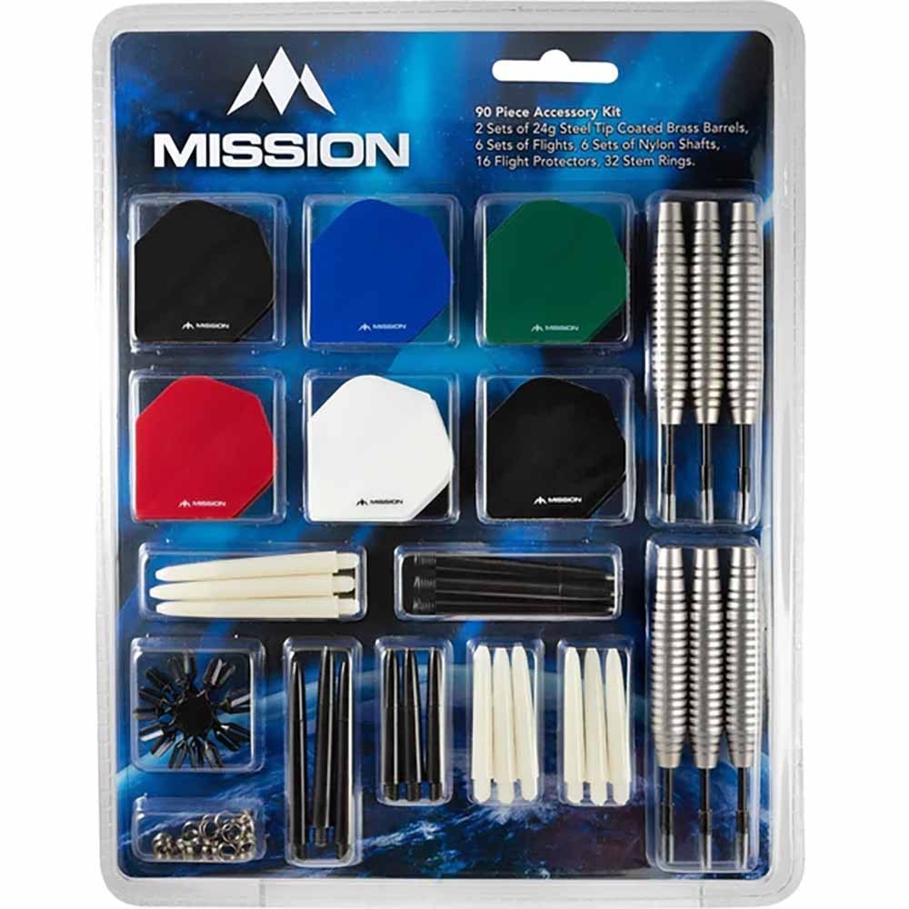 Masquedardos Pack Dardo Accessory Kit 90 Mission Darts Punte di acciaio Bx132