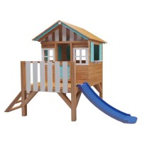 Masquedardos Casita Infantil Elevada De Madera Masgames Lollipop Azul Con Tobogán Ma800535