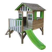 Masquedardos Casita Infantil Elevada De Madera Masgames Lollipop Verde Con Tobogán Ma800533