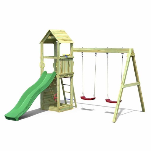 Masquedardos Parque Infantil De Madera Para Niños, Torreta Con Tobogán Y Columpio Doble Flappi S-03435-pk-xg-1