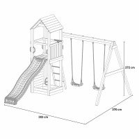 Masquedardos Laufstall aus Holz für Kinder, Turm mit Rutsche und Doppelschaukel Flappi S-03435-pk-xg-1