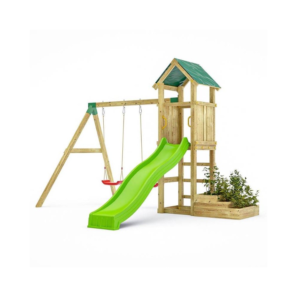 Masquedardos Parque Infantil De Jardín De Madera Fungoo Green Space Con Jardineras, Tobogán Y Columpios S-08860-p-k-xg-1