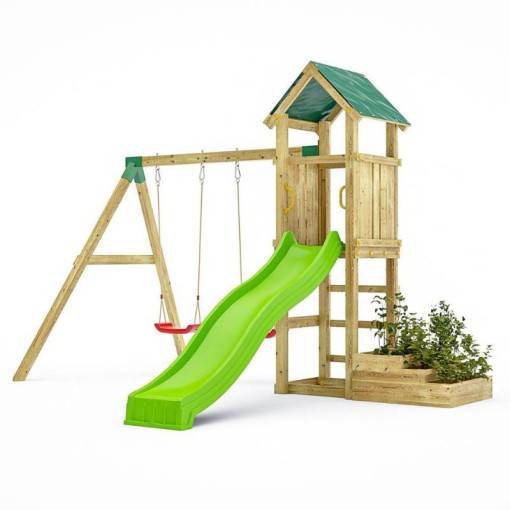 Masquedardos Parque Infantil De Jardín De Madera Fungoo Green Space Con Jardineras, Tobogán Y Columpios S-08860-p-k-xg-1