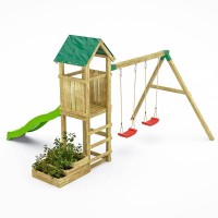 Masquedardos Parque Infantil De Jardín De Madera Fungoo Green Space Con Jardineras, Tobogán Y Columpios S-08860-p-k-xg-1