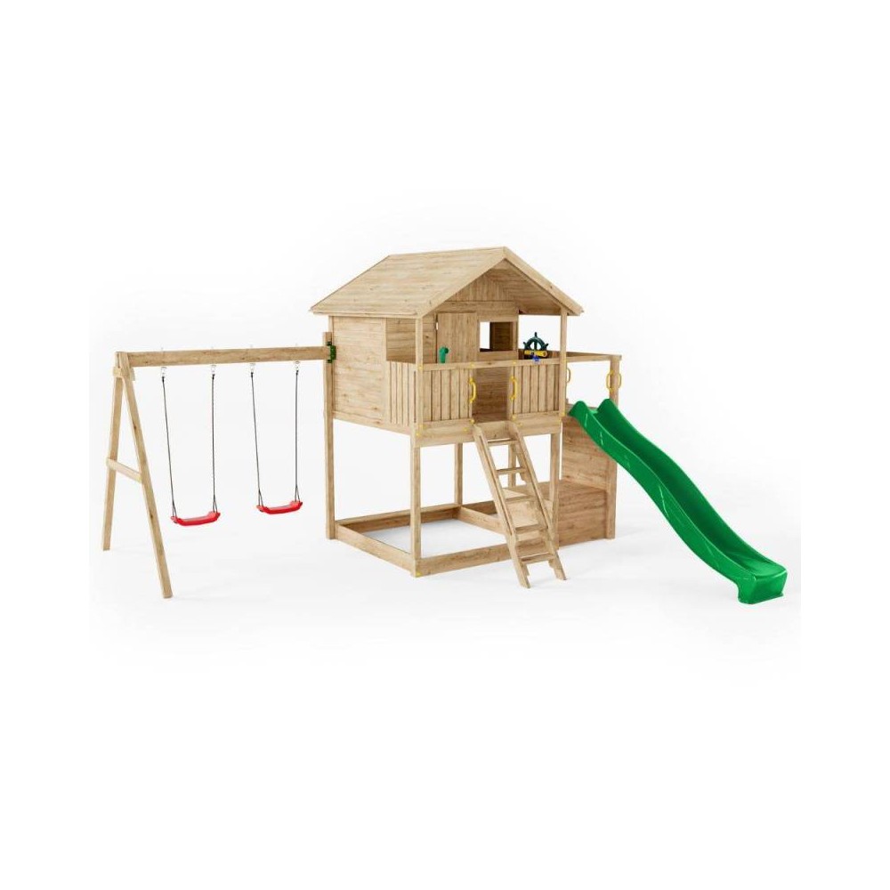 Masquedardos Fungoo Sunshine Wood Games House com Tobogan e Two Xx-1 Columpios S-08280-p-k-xx-1