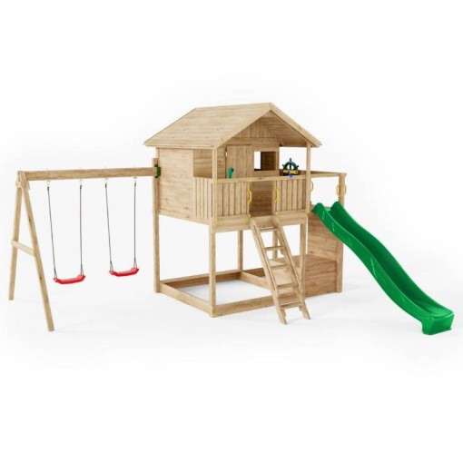 Masquedardos Fungoo Sunshine Wood Games House com Tobogan e Two Xx-1 Columpios S-08280-p-k-xx-1